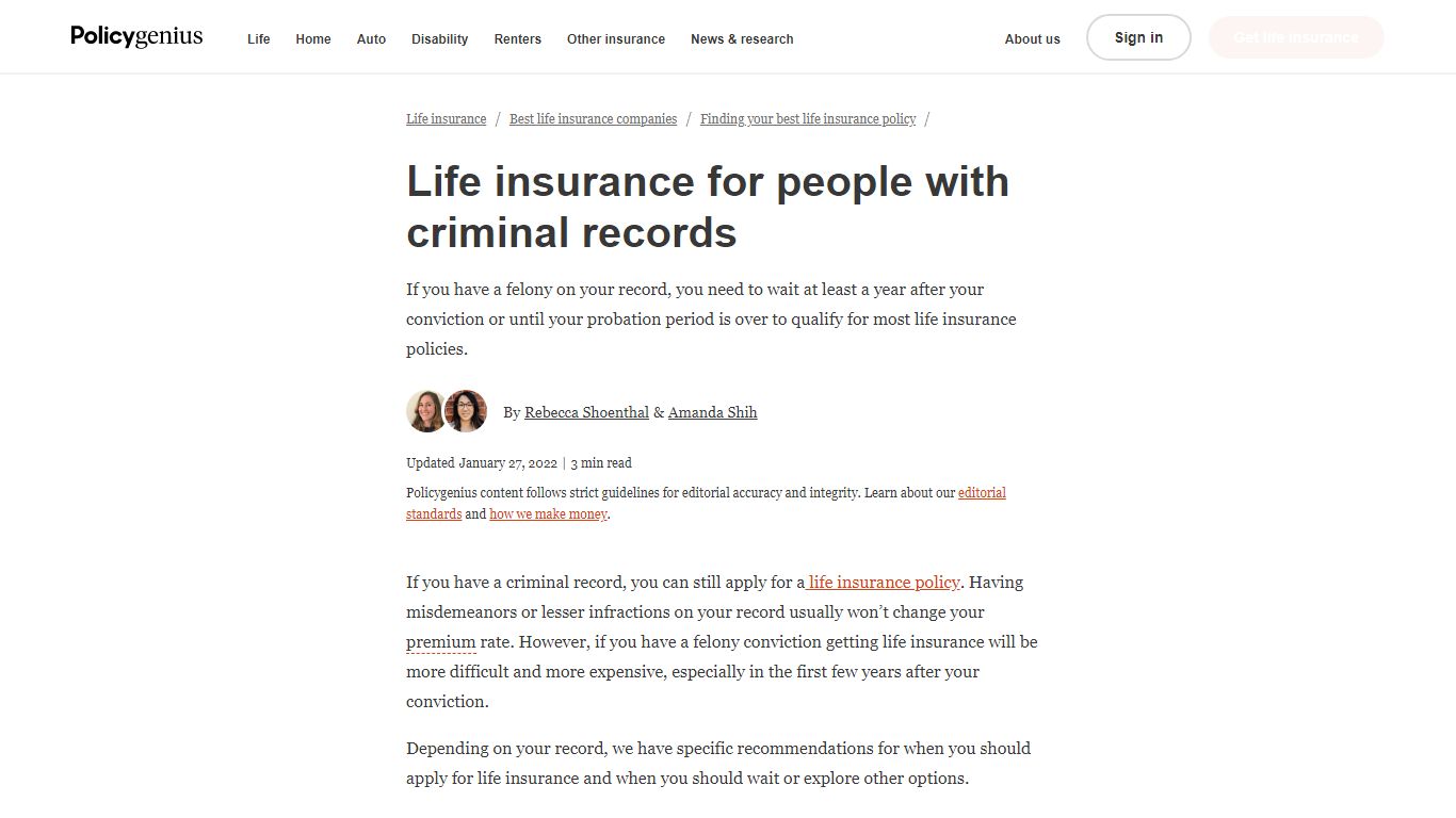 Life Insurance for People with Criminal Records - Policygenius